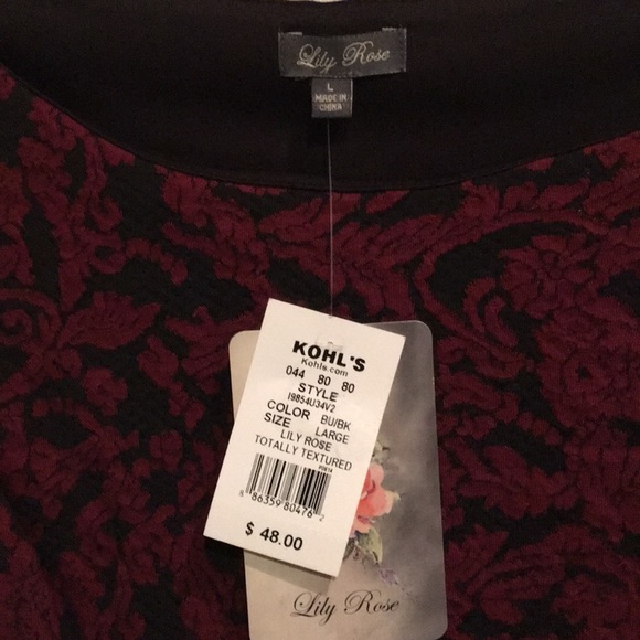 NWT Lily Rose Textured Dress Burgundy/Black Sz L - Picture 3 of 6